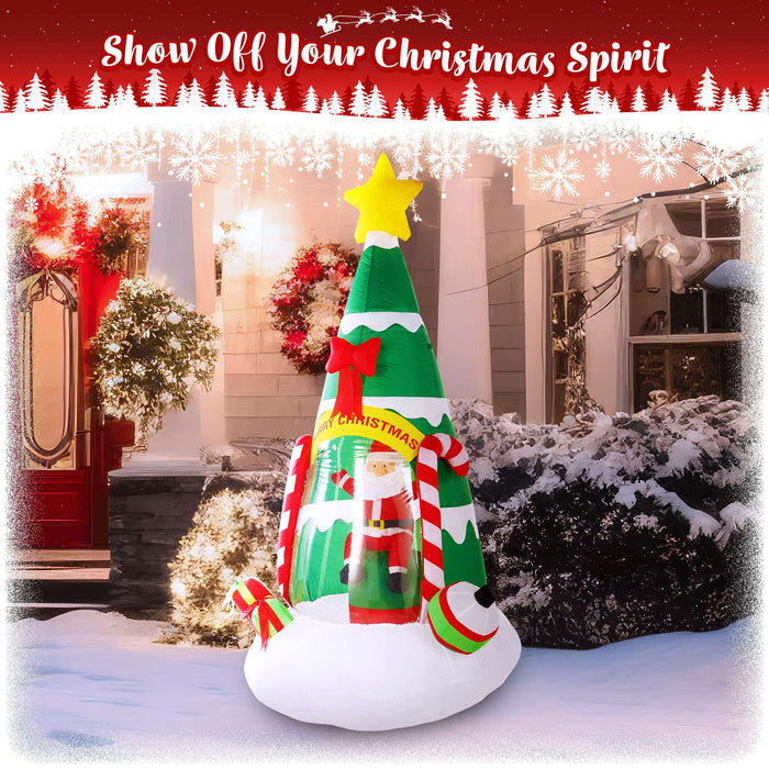 G128 7 ft Inflatable Christmas Tree with Santa Claus, Candy Canes & LED Lights, Christmas Outdoor Holiday Yard Decoration, Fast Inflate, Weather-Resistant, Outdoor Use