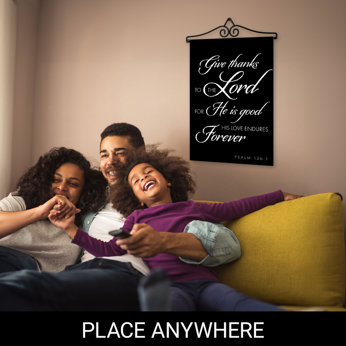 G128 Combo Pack Garden Flag Hanger 14IN & Garden Flag Give Thanks to the Lord Scripture Printed 12x18IN Double Sided Yard Lawn Decoration