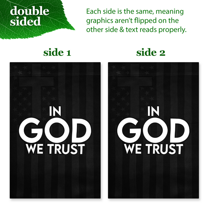 G128 Combo Pack Garden Flag Stand Black 36x16IN & Garden Flag In God We Trust Patriotic Printed 12x18IN Double Sided Yard Garden Lawn Decoration
