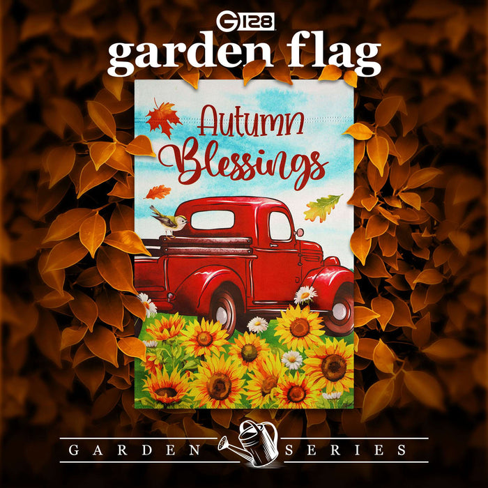 G128 Autumn Blessings Red Truck Sunflower Garden Flag 12x18 In Double Sided Fall Yard Garden Lawn Decoration