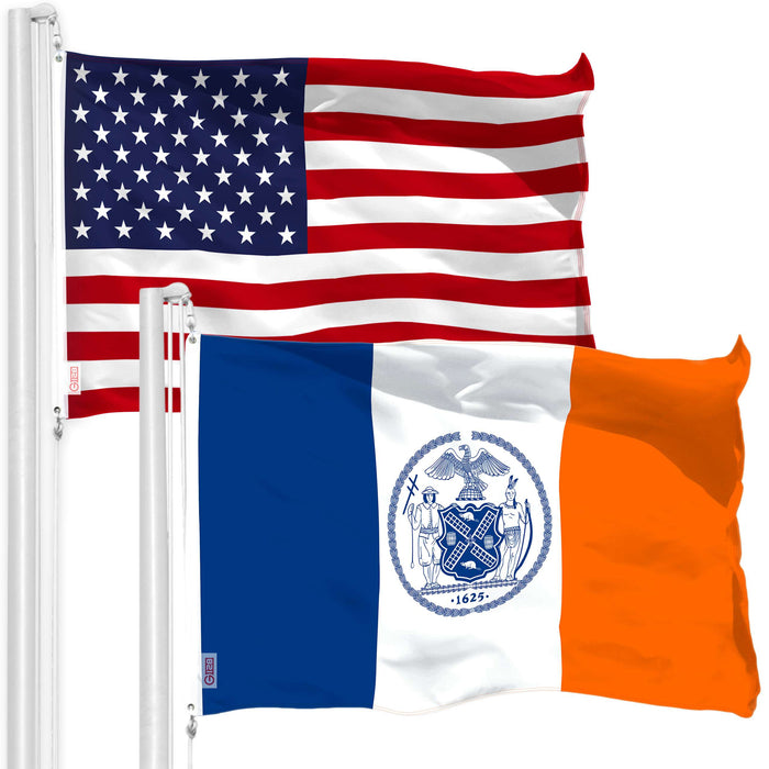 G128 Combo Pack: American USA Flag 3x5 Ft & New York Flag 3x5 Ft | Both LiteWeave Pro Series Printed 150D Polyester, Brass Grommets