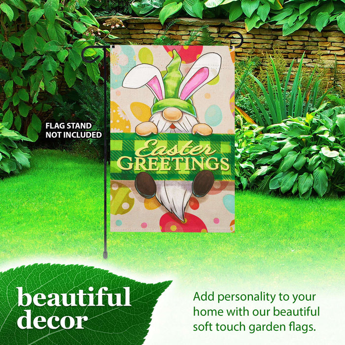 G128 Happy Easter Gnome Greetings Garden Flag 12x18 In Double Sided Easter Yard Garden Lawn Decoration