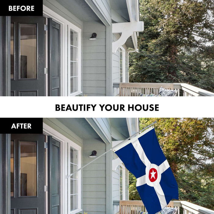 G128 Combo Pack: 6 Ft Twist Free Aluminum Spinning Flagpole (Silver) & Indianapolis Flag | 3x5 Ft | LiteWeave Pro Series Printed 150D Polyester | Pole with Flag Included