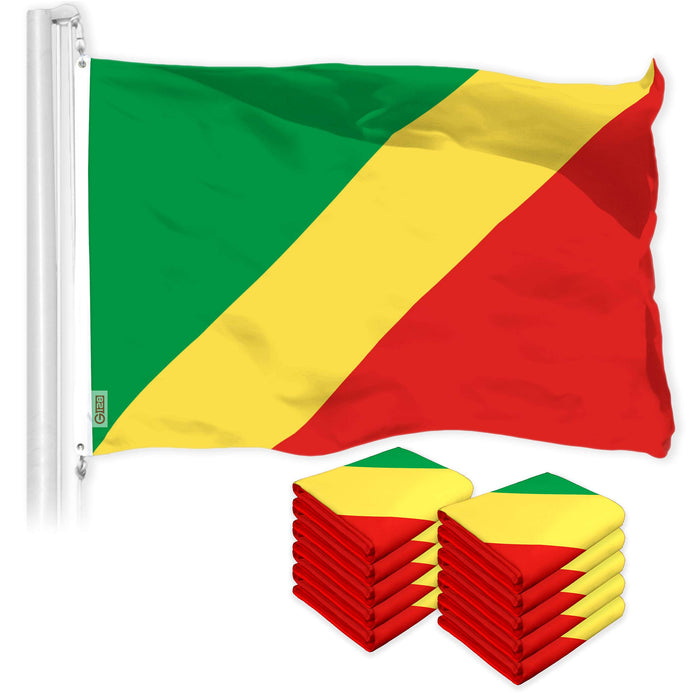 G128 10 Pack: Republic of the Congo Flag | 3x5 Ft | LiteWeave Pro Series Printed 150D Polyester | Country Flag, Indoor/Outdoor, Vibrant Colors, Brass Grommets