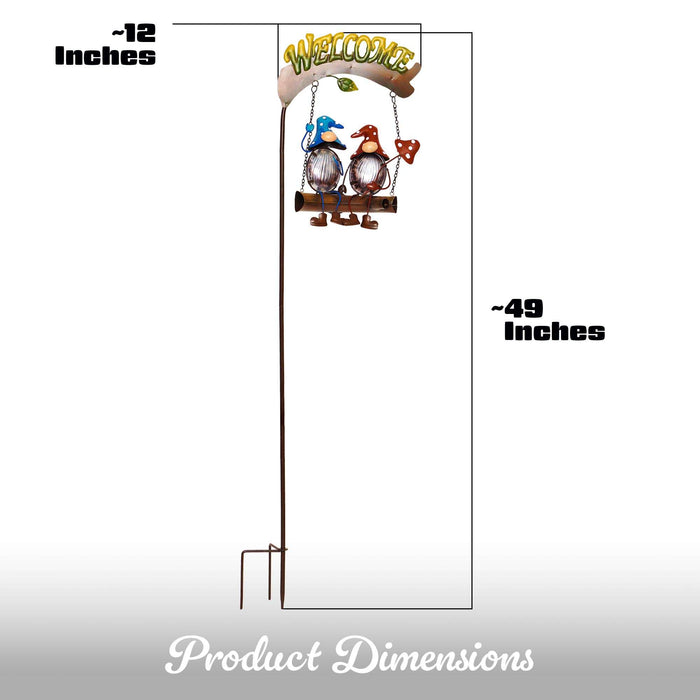 G128 Gnome Solar Lights Garden Stake Decor with Welcome Sign | Gnome Yard Garden Decor for Outside Lawn Porch Backyard Patio