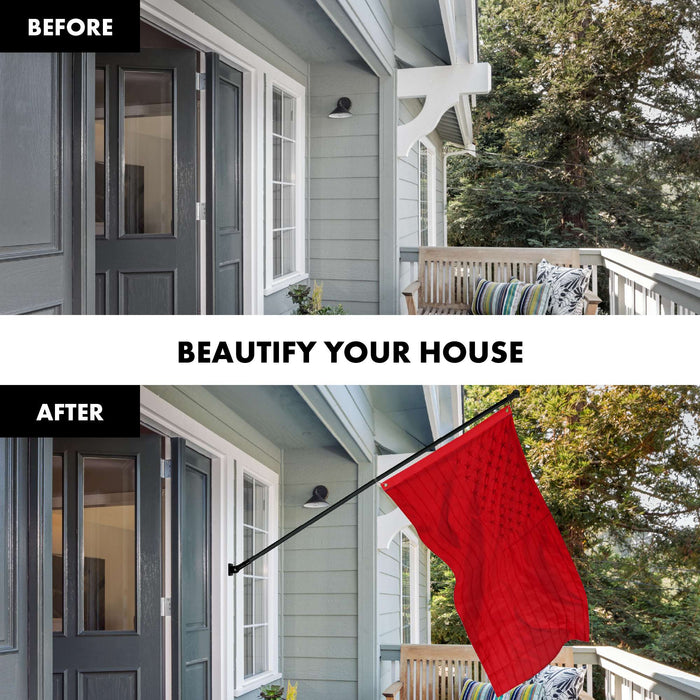 G128 Combo Pack: 6 Ft Twist Free Aluminum Spinning Flagpole (Black) & American USA All Red Flag | 3x5 Ft | ToughWeave Series Embroidered 300D Polyester | Pole with Flag Included