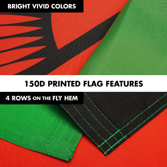 G128 Combo Pack: 6 Ft Twist Free Aluminum Spinning Flagpole (White) & Malawi Flag | 3x5 Ft | LiteWeave Pro Series Printed 150D Polyester | Pole with Flag Included
