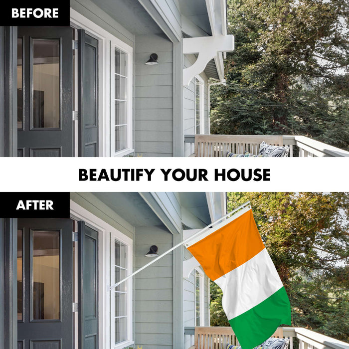 G128 Combo Pack: 6 Ft Twist Free Aluminum Spinning Flagpole (White) & Ivory Coast Flag | 3x5 Ft | LiteWeave Pro Series Printed 150D Polyester | Pole with Flag Included
