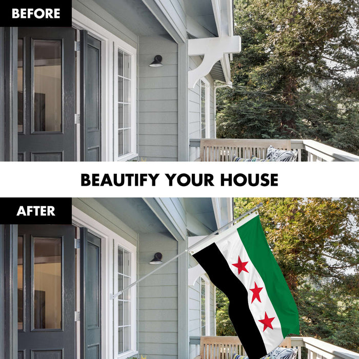 G128 Combo Pack: 6 Ft Tangle Free Aluminum Spinning Flagpole (Silver) & Republic of Syria Flag 3x5 Ft, LiteWeave Pro Series Printed 150D Polyester | Pole with Flag Included
