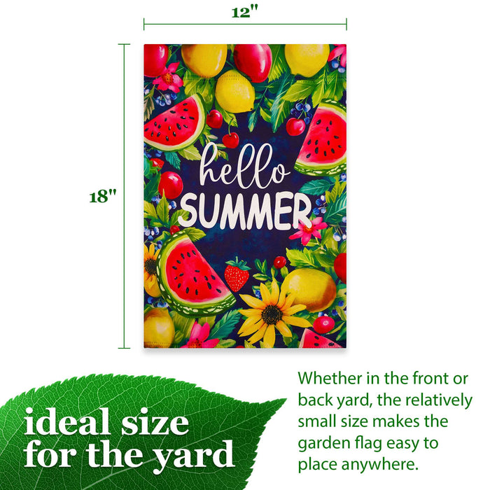 G128 Hello Summer Watermelon Fruit Garden Flag 12x18 In Double Sided Summer Yard Garden Lawn Decoration