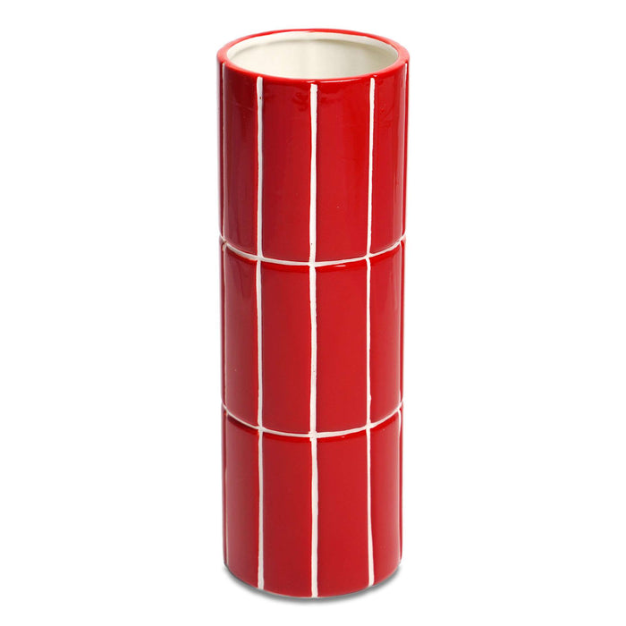 G128 red plaid ceramic decorative vase, 10 inches tall