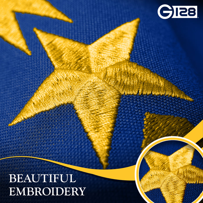 G128 Indiana State Flag | 6x10 Ft | StormFlyer Series Embroidered 220GSM Spun Polyester | Embroidered Design, Indoor/Outdoor, Brass Grommets, Heavy Duty, All Weather