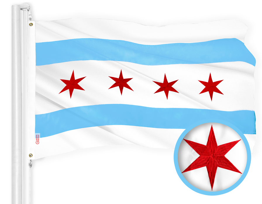 Chicago City Flag 2x3FT Embroidered 300D Polyester Illinois