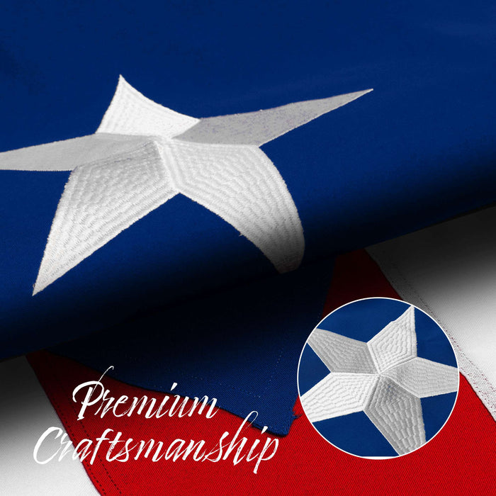 G128 Puerto Rico Puerto Rican Flag | 4x6 Ft | StormFlyer Series Embroidered 220GSM Spun Polyester | Embroidered Design, Indoor/Outdoor, Brass Grommets, Heavy Duty, All Weather