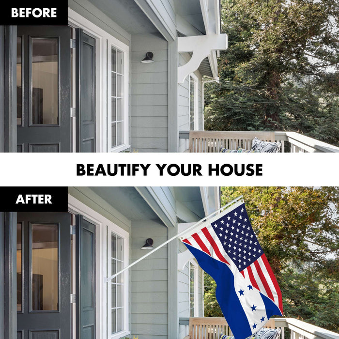 G128 Combo Pack: 6 Ft Tangle Free Aluminum Spinning Flagpole (White) & Honduras USA Friendship Flag | 3x5 Ft |LiteWeave Pro Series Printed 150D Polyester | Pole with Flag Included