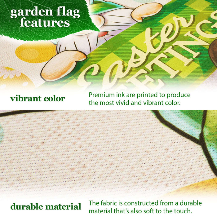 G128 Combo Pack: Garden Flag Stand 36x16IN & Garden Flag Happy Easter Gnome Greetings Printed 12x18IN Double Sided