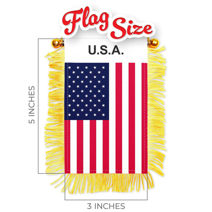G128 Combo Pack: American USA & Mexico Mexican Fringy Flag Double Sided 3x5 In | Both Fringy Hanging Flag with Suction Cup