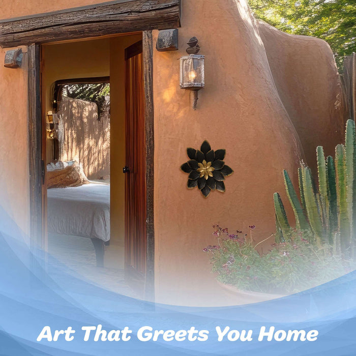 G128 9 IN Black and Gold Flower Metal Wall Art Decor | Elegant Floral Wall Hanging Decor for Indoor Living Room Bedroom Office Outdoor Garden Patio Yard