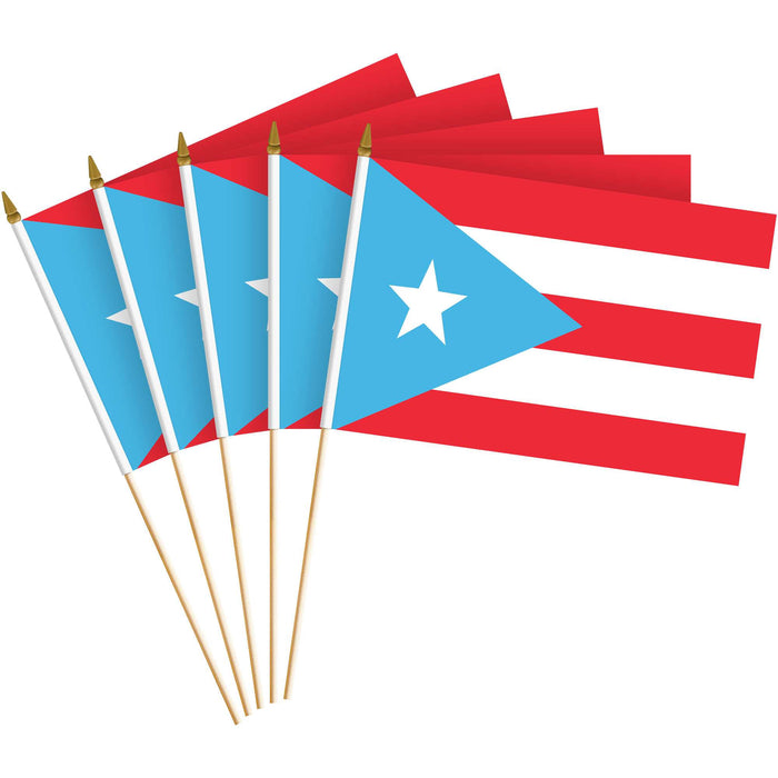 G128 Puerto Rico Light Blue Handheld Stick Flag 8"x12" (12 Pack) | Printed 150D Polyester, Solid Plastic Stick, Spear White Tip