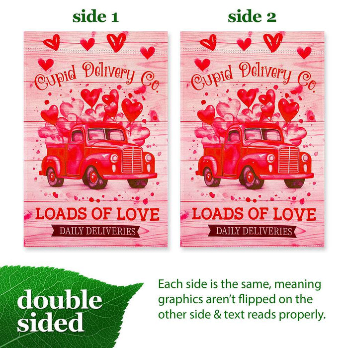 G128 Valentine's Day Cupid Delivery Truck Garden Flag 12x18 In Double Sided Yard Garden Lawn Decoration