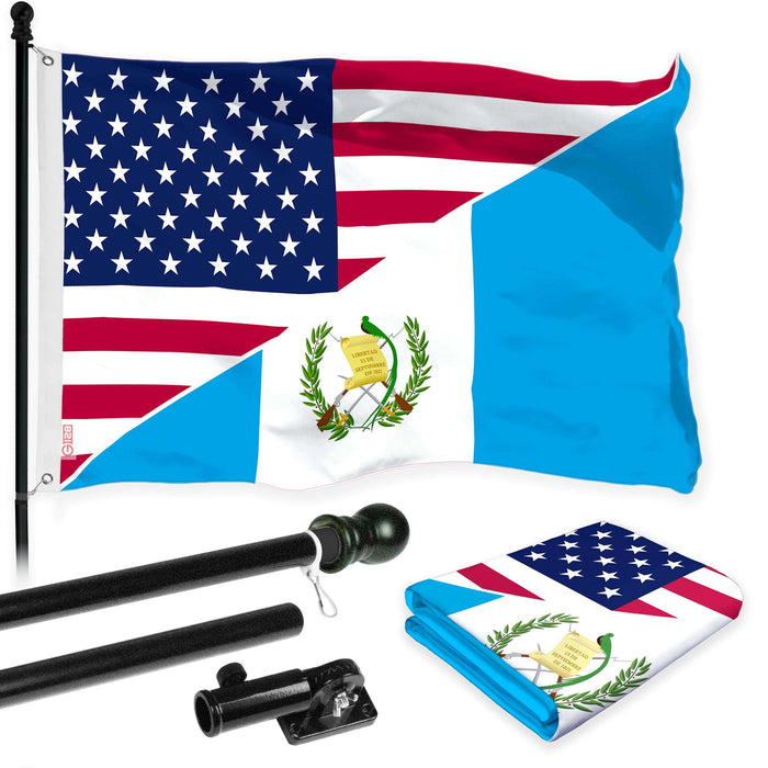 G128 Combo Pack: 6 Ft Tangle Free Aluminum Spinning Flagpole (Black) & Guatemala USA Friendship Flag | 3x5 Ft |LiteWeave Pro Series Printed 150D Polyester | Pole with Flag Included