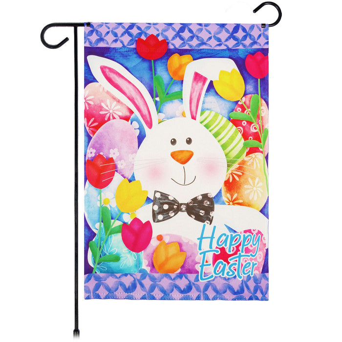 G128 Happy Easter Bunny Tulips Garden Flag 12x18 In Double Sided Spring Yard Garden Lawn Decoration