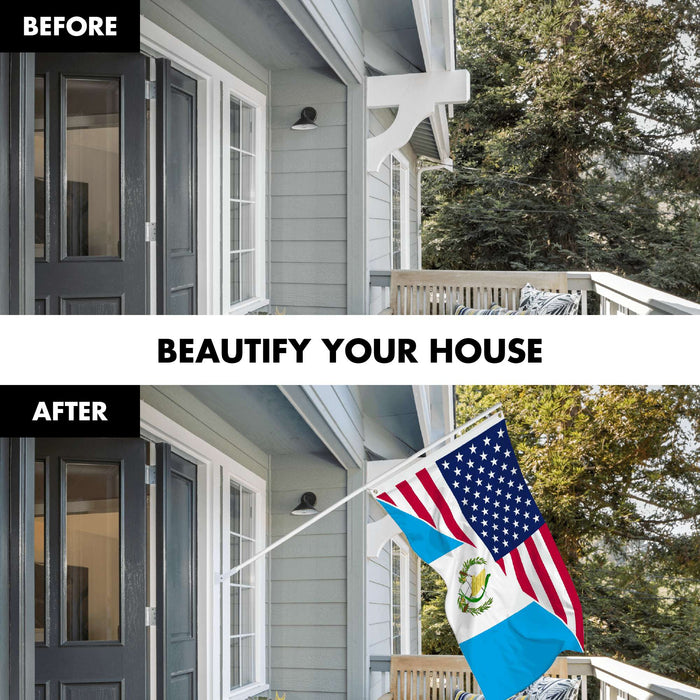 G128 Combo Pack: 6 Ft Tangle Free Aluminum Spinning Flagpole (White) & Guatemala USA Friendship Flag | 3x5 Ft |LiteWeave Pro Series Printed 150D Polyester | Pole with Flag Included