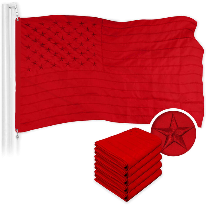 G128 5 Pack: American USA All Red Flag | 3x5 Ft | ToughWeave Series Embroidered 300D Polyesterr | Embroidered Stars, Sewn Stripes, Indoor/Outdoor, Vibrant Colors, Brass Grommets