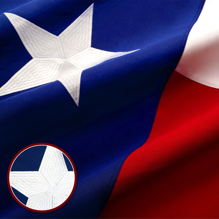 G128 - Texas State Flag 5x8ft Embroidered Stars Sewn Stripes Heavy Duty 220GSM Tough Spun Polyester Quality with Brass Grommets