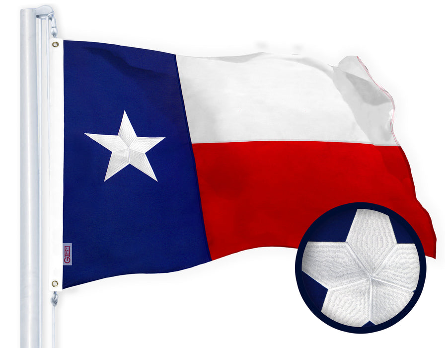 G128 - Texas State Flag 4x6ft Embroidered Stars Sewn Stripes Heavy Duty 220GSM Tough Spun Polyester Quality with Brass Grommets