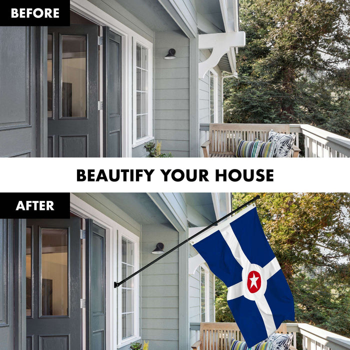 G128 Combo Pack: 6 Ft Twist Free Aluminum Spinning Flagpole (Black) & Indianapolis Flag | 3x5 Ft | LiteWeave Pro Series Printed 150D Polyester | Pole with Flag Included