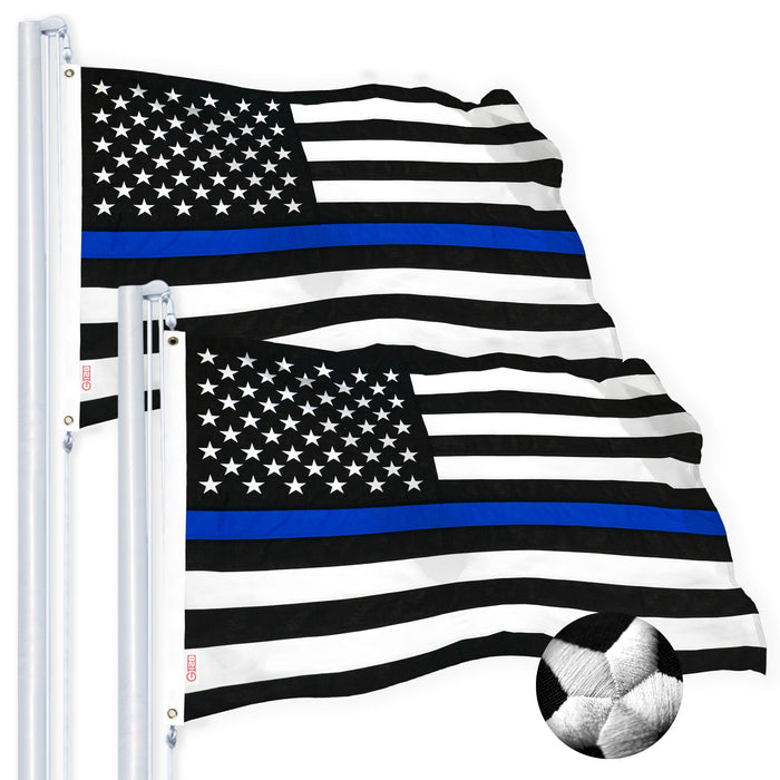 G128 Thin Blue Line Flag 2.5x4 FT 2-Pack Embroidered Heavy Duty 220GSM Tough Spun Polyester U.S.  Brass Grommets Honoring Men and Women of Law Enforcement Black White and Blue US Flag
