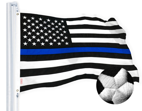 G128 - Thin Blue Line Flag 4x6 ft Embroidered Heavy Duty 220GSM Tough Spun Polyester U.S. American Flag Brass Grommets Honoring Men and Women of Law