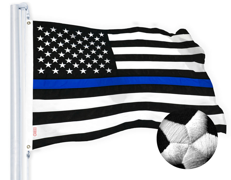 G128 - Thin Blue Line Flag 2.5x4 FT Embroidered Heavy Duty 220GSM Tough Spun Polyester U.S. American Flag Brass Grommets Honoring Men and Women of Law Enforcement Black White and Blue US Flag