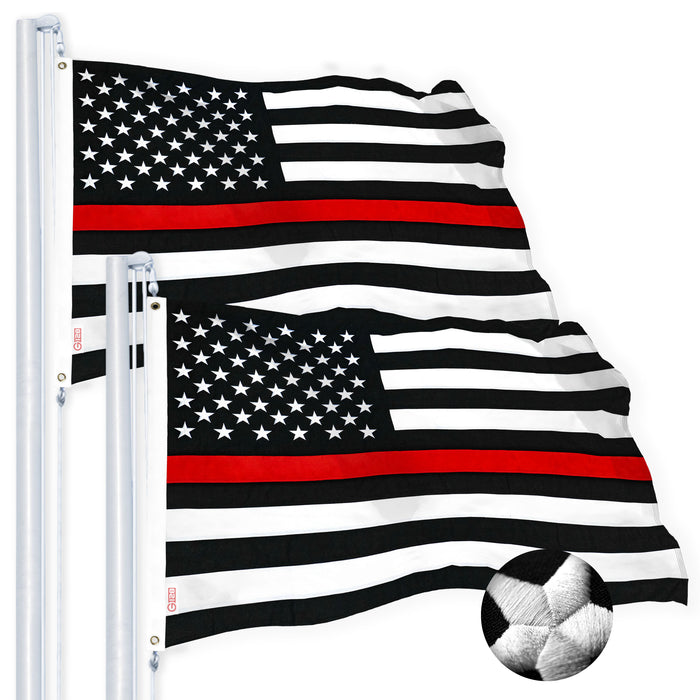 G128 Thin Red Line Flag Embroidered 2x3 FT 2-Pack Heavy Duty 220GSM Tough Spun Polyester U.S.  Brass Grommets Honoring Fire Fighters and EMTs Black White and Red US Flag
