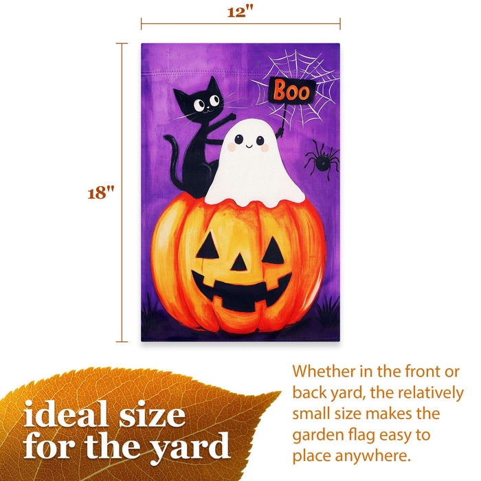 G128 Halloween Ghost Cat Pumpkin Garden Flag 12x18 In Double Sided Halloween Yard Garden Lawn Decoration
