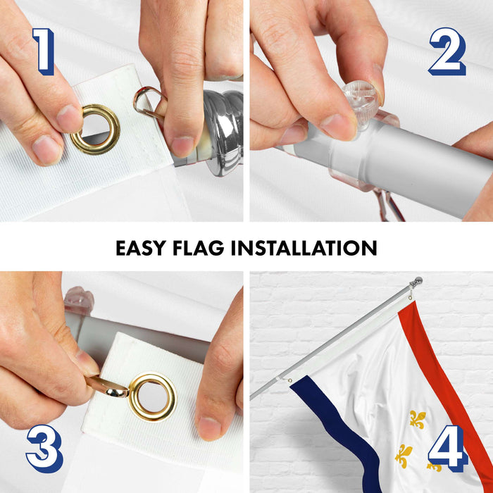 G128 Combo Pack: 6 Ft Twist Free Aluminum Spinning Flagpole (Silver) & New Orleans Flag | 3x5 Ft | LiteWeave Pro Series Printed 150D Polyester | Pole with Flag Included