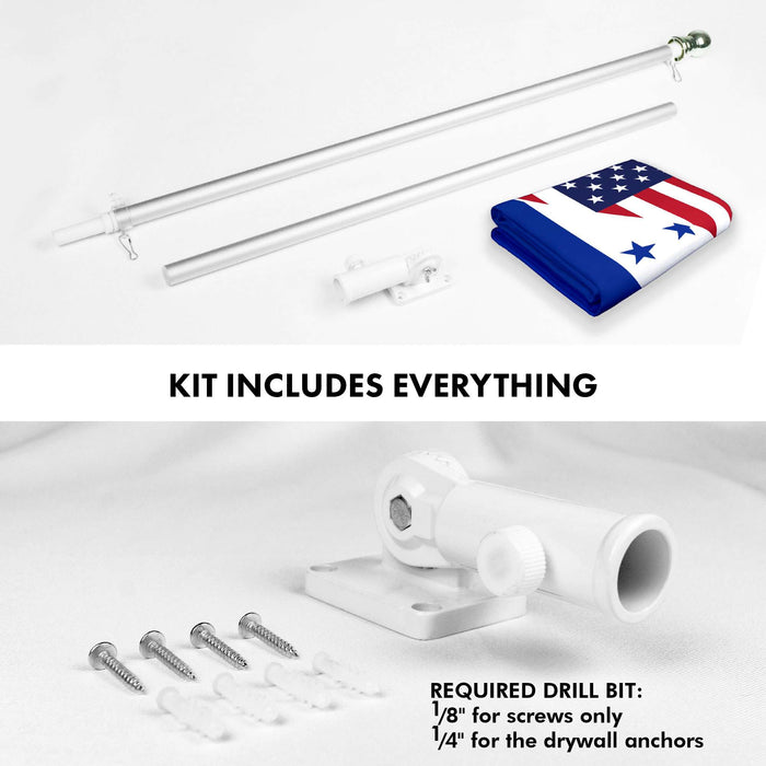 G128 Combo Pack: 6 Ft Tangle Free Aluminum Spinning Flagpole (Silver) & Honduras USA Friendship Flag | 3x5 Ft |LiteWeave Pro Series Printed 150D Polyester | Pole with Flag Included