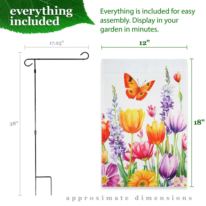 G128 36x16IN Garden Flag Stand & 12x18 Spring Tulip Butterfly Flag Kit