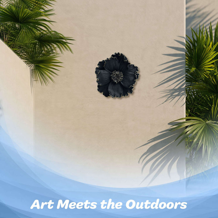 G128 black flower resin wall art hanging decor, 6 inch nominal size
