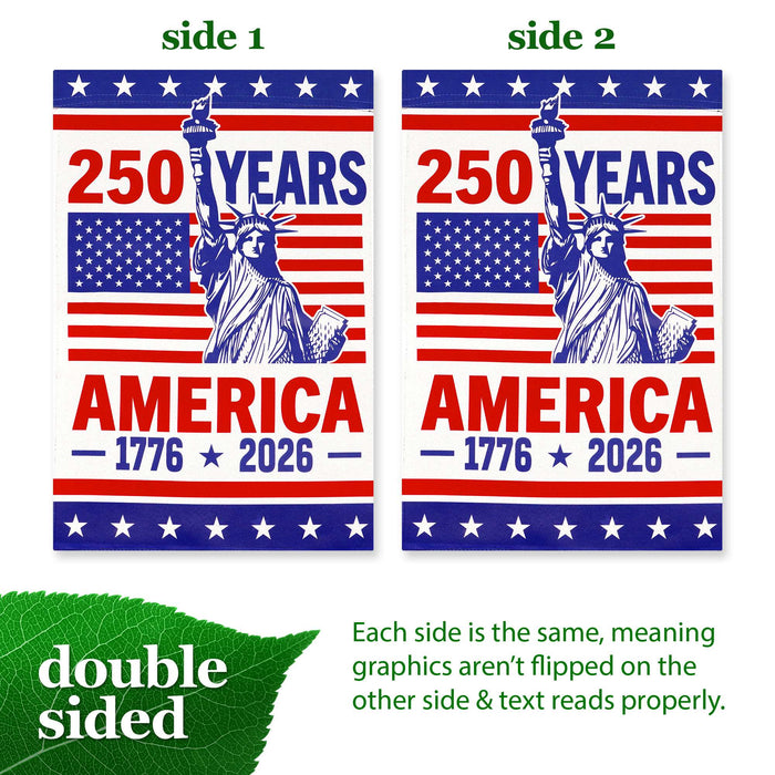 G128 USA 250th Anniversary Garden Flag 12x18 In Double Sided Printed Patriotic Yard Decoration | 1776-2026 Statue of Liberty Flag