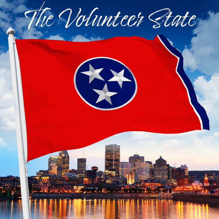 G128 Tennessee TN State Flag | 4x6 Ft | StormFlyer Series Embroidered 220GSM Spun Polyester | Embroidered Design, Indoor/Outdoor, Brass Grommets, Heavy Duty, All Weather