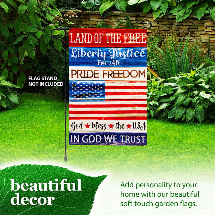 G128 Land of the Free Liberty Garden Flag 12x18 In Double Sided Independence Day Yard Garden Lawn Decoration