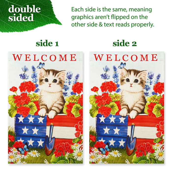 G128 Combo Pack: Garden Flag Stand 36x16IN & Garden Flag Welcome Kitten Patriotic Printed 12x18IN Double Sided