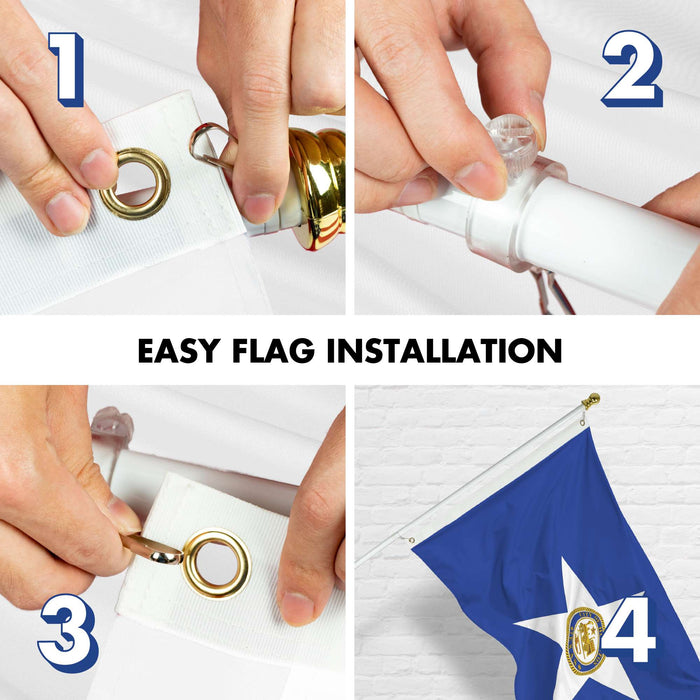 G128 Combo Pack: 6 Ft Twist Free Aluminum Spinning Flagpole (White) & Houston Flag | 3x5 Ft | LiteWeave Pro Series Printed 150D Polyester | Pole with Flag Included