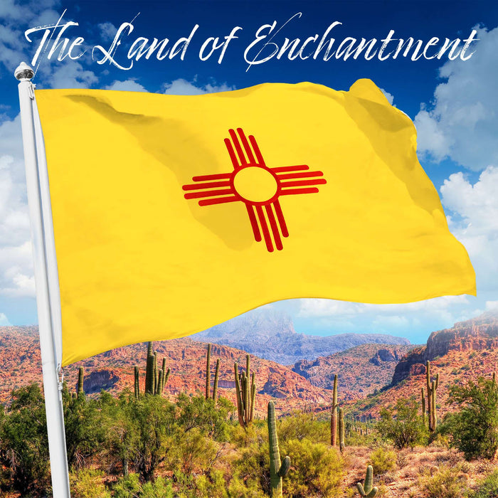G128 New Mexico State Flag | 1x1.5 Ft | StormFlyer Series Embroidered 220GSM Spun Polyester | Embroidered Design, Indoor/Outdoor, Brass Grommets, Heavy Duty, All Weather
