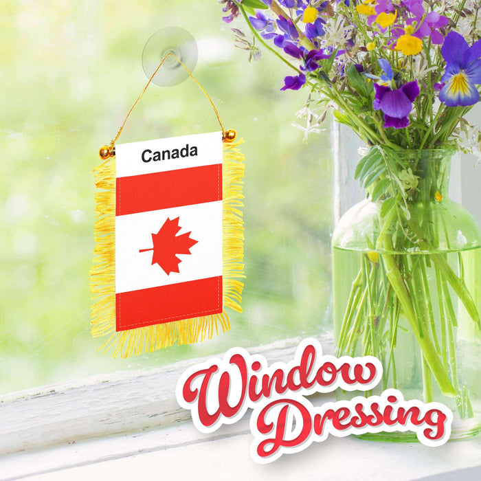 G128 Canada Canadian Fringy Flag | Fringy Hanging Double Sided Flag with Suction Cup, Window and Car Rearview Mirror Decor