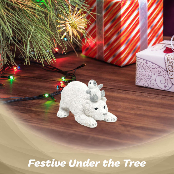 G128 resin polar bear with baby cub statue, 4 inch tabletop winter figurine