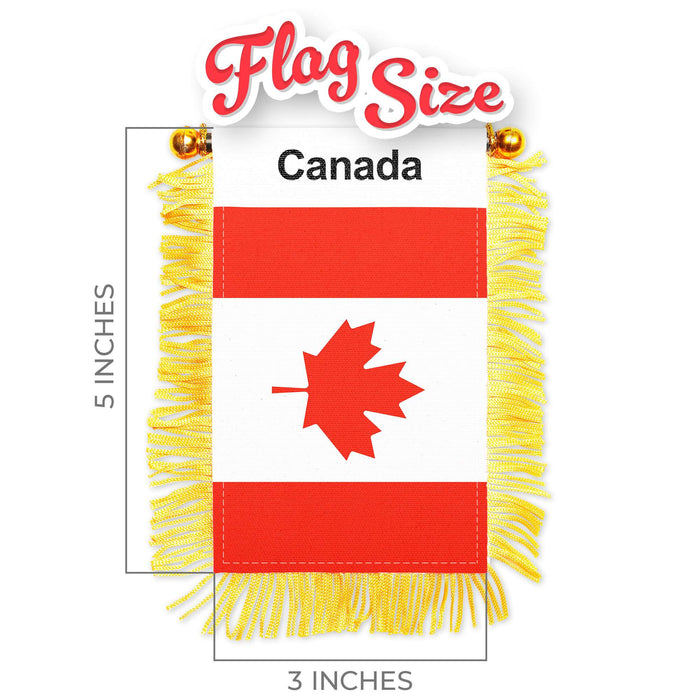 G128 Canada Canadian Fringy Flag | Fringy Hanging Double Sided Flag with Suction Cup, Window and Car Rearview Mirror Decor