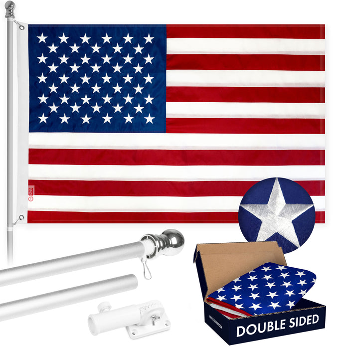 G128 - 6 Feet Tangle Free Spinning Flagpole (Silver) USA Double Sided Brass Grommets Embroidered 3x5 ft (Flag Included) Aluminum Flag Pole